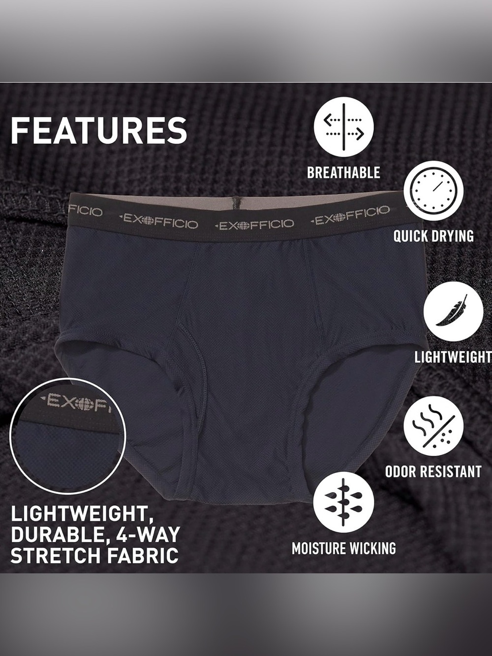 Exofficio Men’s Black Give-N-Go Briefs - Size Medium